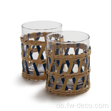 Buntes Papier Rattan verpacktes Glas -Trinkglas